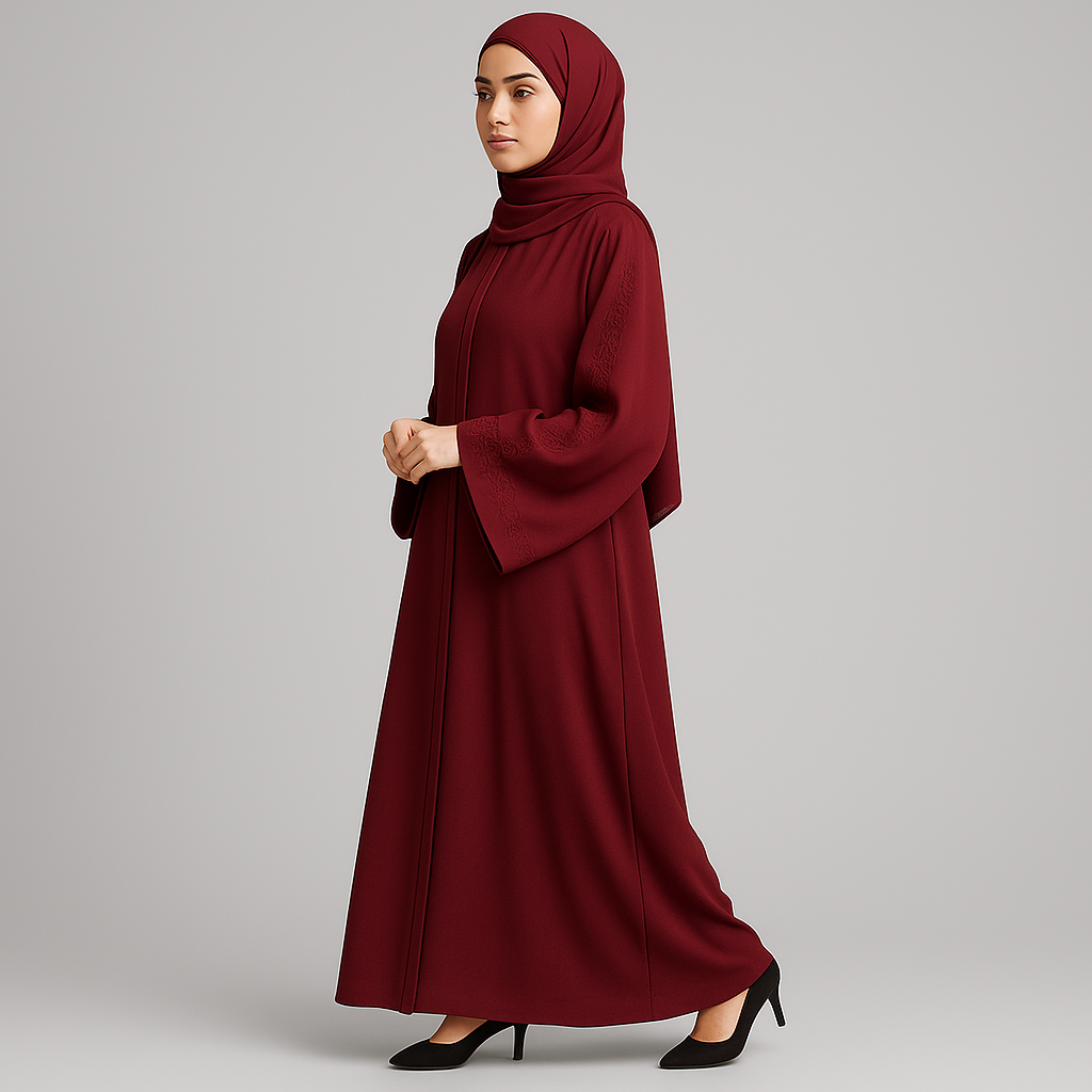 Layla Mahroon Abaya – Deep Grace in Motion