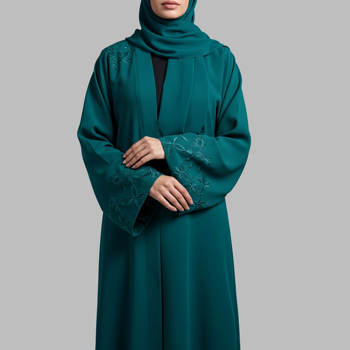 Areeba Teal Abaya – Serene Style with a Statement