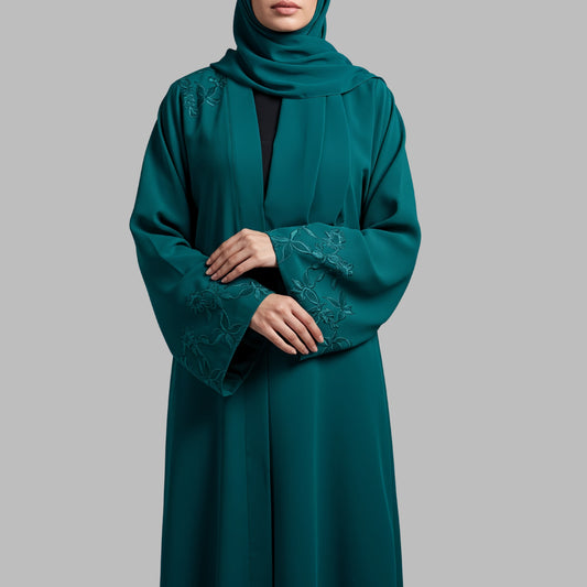 Areeba Teal Abaya – Serene Style with a Statement