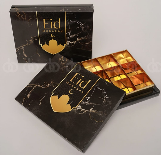 Eid Mubarak Date/Chocolate Gift Box - Marble Black & Gold