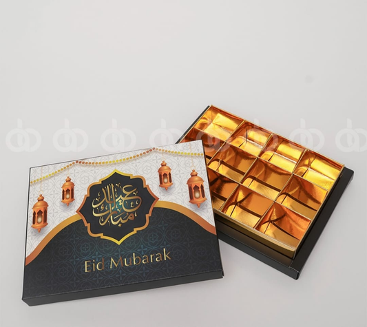 Eid Mubarak' Grand Gift Box - Black & Gold Lanterns (16 Pcs)