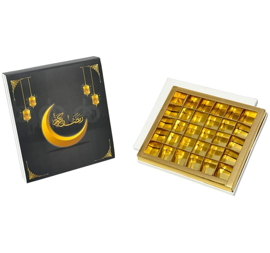 Ramadan Kareem Luxury Gift Box - Black & Gold Crescent (36 Pcs)